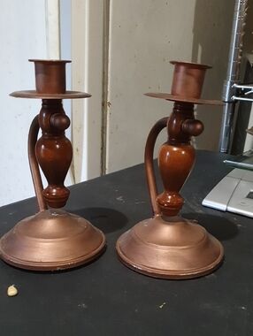 Unbranded Copper Brown Decorative Candlestick Pair